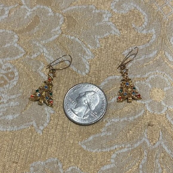 HOLIDAY🎄🎄ART Arthur Pepper Gold Rhinestone Tree EARRING - Picture 5 of 6